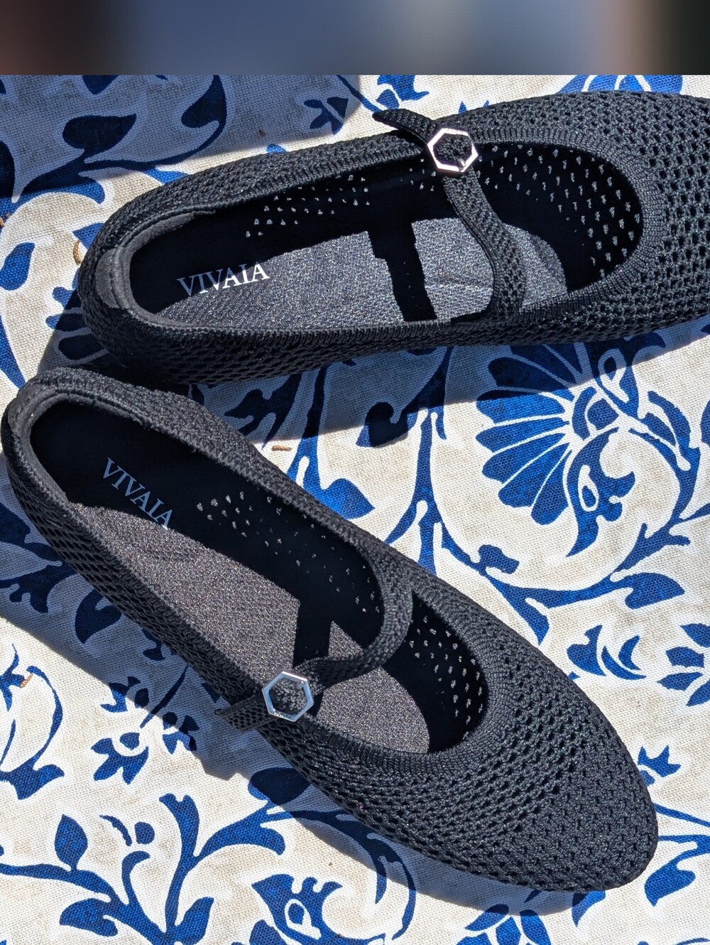 Vivaia Black Knit Mary Jane Flats